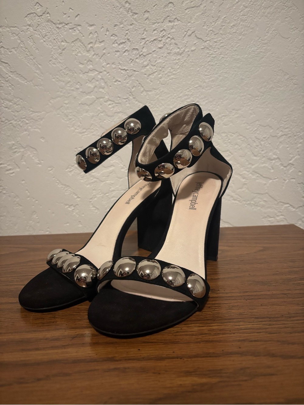Jeffrey Campbell Black Suede Block-Heel Sandals with Silver Studs